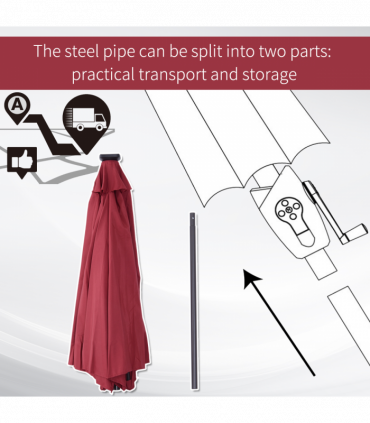 Umbrella Parasol 24 Solar LED-Wine Red