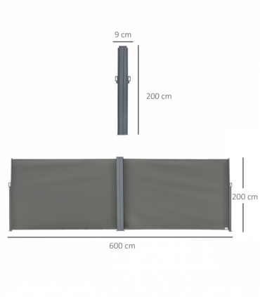 6 x 2m Patio Double Side Awning Folding Privacy Screen Fence Grey