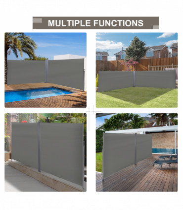 6 x 2m Patio Double Side Awning Folding Privacy Screen Fence Grey