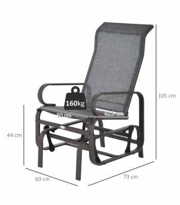 Outdoor Gliding Rocking Chair w/ Metal Frame for Patio, Backyard, Grey