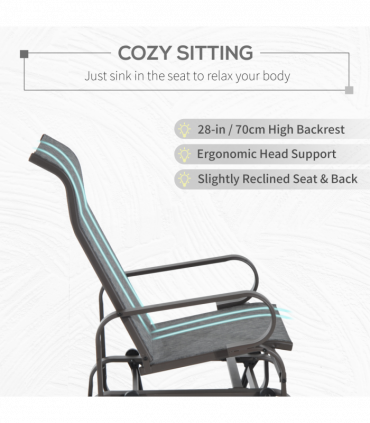 Outdoor Gliding Rocking Chair w/ Metal Frame for Patio, Backyard, Grey