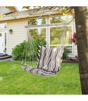 Hanging Swing Chair-Brown/White Stripes