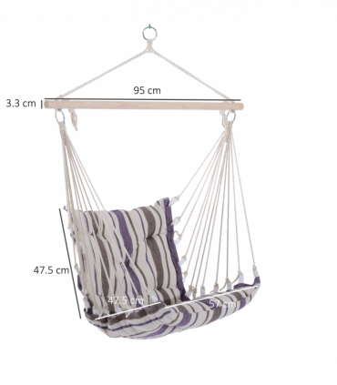 Hanging Swing Chair-Brown/White Stripes