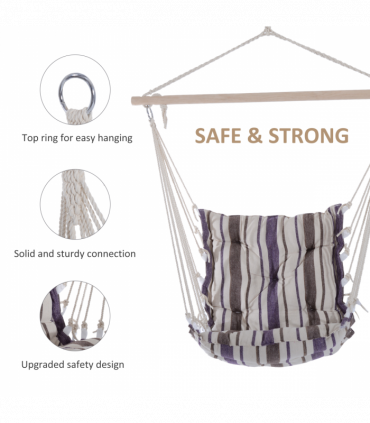 Hanging Swing Chair-Brown/White Stripes