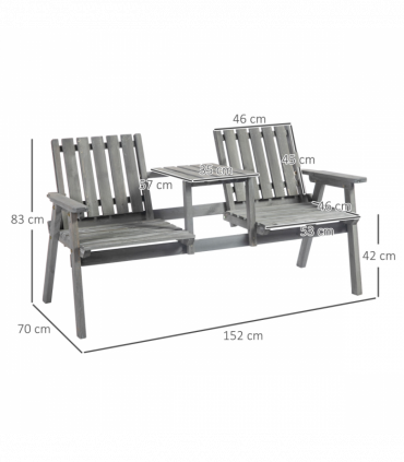 Outdoor 2-Seater Furniture Wooden Garden Bench for Yard, Lawn, Porch, Patio Grey