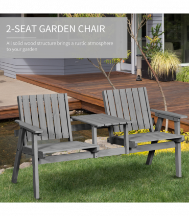 Outdoor 2-Seater Furniture Wooden Garden Bench for Yard, Lawn, Porch, Patio Grey