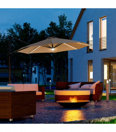 3(m) LED Cantilever Parasol Outdoor with Base Solar Lights Brown