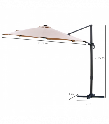 3(m) LED Cantilever Parasol Outdoor with Base Solar Lights Brown