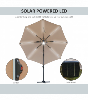 3(m) LED Cantilever Parasol Outdoor with Base Solar Lights Brown