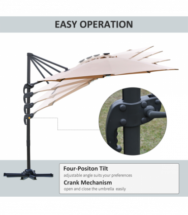 3(m) LED Cantilever Parasol Outdoor with Base Solar Lights Brown