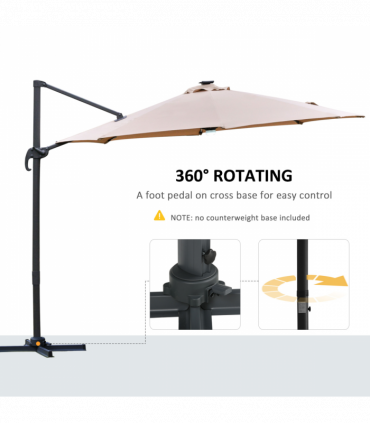 3(m) LED Cantilever Parasol Outdoor with Base Solar Lights Brown