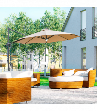 3(m) LED Cantilever Parasol Outdoor with Base Solar Lights Brown