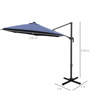 3(m) LED Cantilever Parasol Outdoor with Base Solar Lights Blue