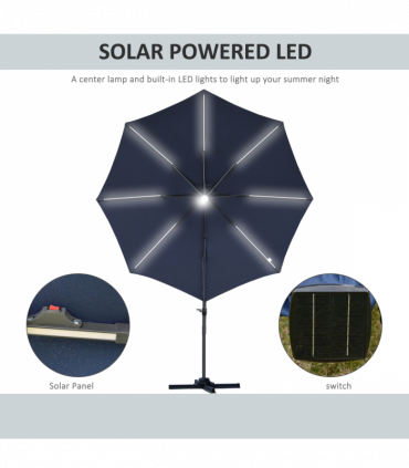 3(m) LED Cantilever Parasol Outdoor with Base Solar Lights Blue