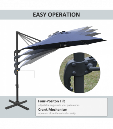 3(m) LED Cantilever Parasol Outdoor with Base Solar Lights Blue