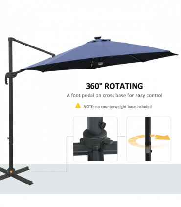 3(m) LED Cantilever Parasol Outdoor with Base Solar Lights Blue