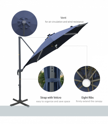 3(m) LED Cantilever Parasol Outdoor with Base Solar Lights Blue