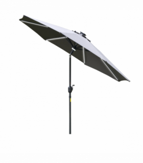 2.7m Garden Parasol Sun Umbrella Patio Summer Shelter w/ LED Solar Light Grey