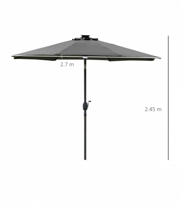 2.7m Garden Parasol Sun Umbrella Patio Summer Shelter w/ LED Solar Light Grey
