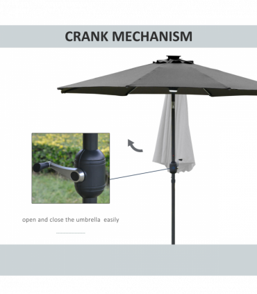 2.7m Garden Parasol Sun Umbrella Patio Summer Shelter w/ LED Solar Light Grey