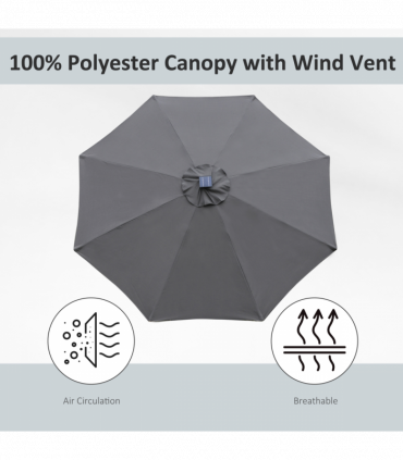 2.7m Garden Parasol Sun Umbrella Patio Summer Shelter w/ LED Solar Light Grey