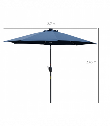 2.7m Garden Parasol Sun Umbrella Patio Summer Shelter w/ LED Solar Navy Blue