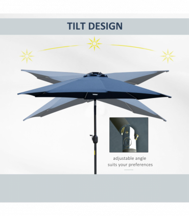2.7m Garden Parasol Sun Umbrella Patio Summer Shelter w/ LED Solar Navy Blue