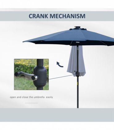 2.7m Garden Parasol Sun Umbrella Patio Summer Shelter w/ LED Solar Navy Blue