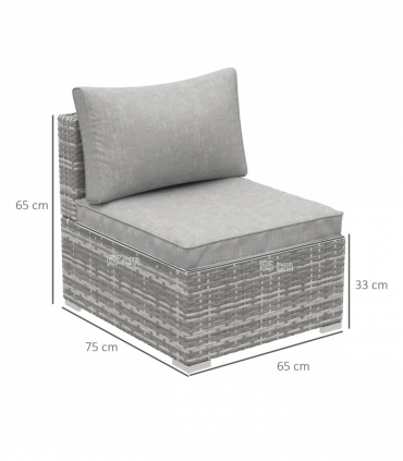 Outdoor Garden Furniture Rattan Single Middle Sofa w/ Cushions Grey