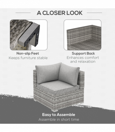 Rattan Corner Sofa Garden Rattan Furniture Single Sofa Chair Light Grey