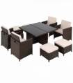 9PC Rattan Garden Furniture Set 8 Wicker Dining Chairs Footrest Table - Brown
