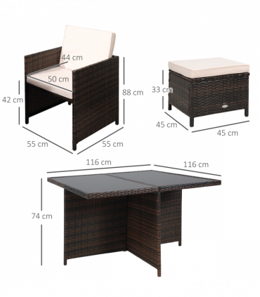 9PC Rattan Garden Furniture Set 8 Wicker Dining Chairs Footrest Table - Brown