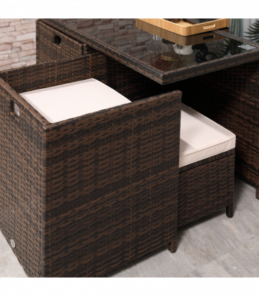 9PC Rattan Garden Furniture Set 8 Wicker Dining Chairs Footrest Table - Brown