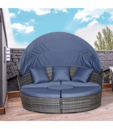 6-Seater Outdoor Garden Rattan Sun Bed Furniture Set Grey