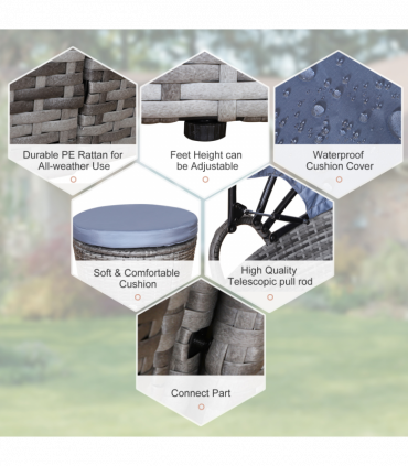 6-Seater Outdoor Garden Rattan Sun Bed Furniture Set Grey