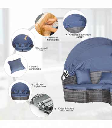 6-Seater Outdoor Garden Rattan Sun Bed Furniture Set Grey