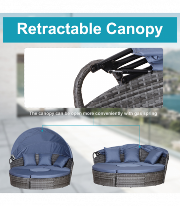 6-Seater Outdoor Garden Rattan Sun Bed Furniture Set Grey