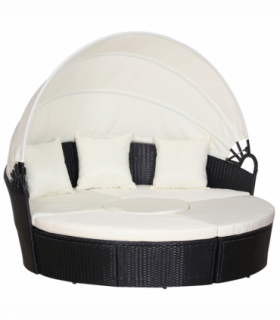 PE Rattan 5-Piece Outdoor Garden Round Sofa w/ Canopy Black