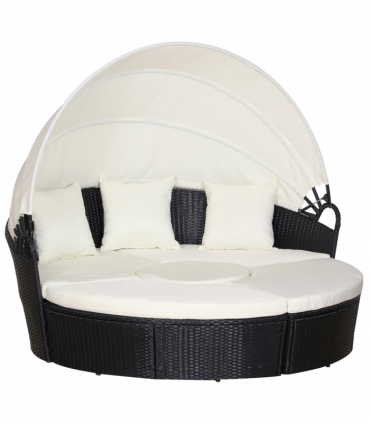 PE Rattan 5-Piece Outdoor Garden Round Sofa w/ Canopy Black