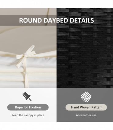 PE Rattan 5-Piece Outdoor Garden Round Sofa w/ Canopy Black