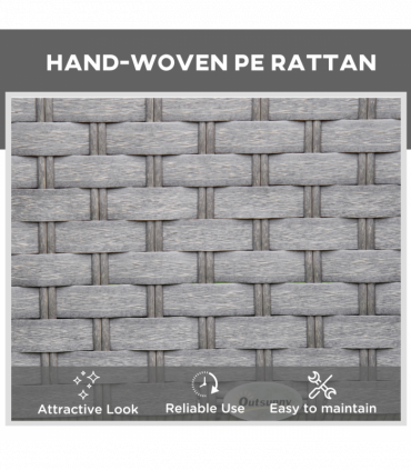 3 Piece Rattan Lounge Set, Side Table, 5-Position Adjustable Recline Chair, Grey