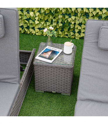 3 Piece Rattan Lounge Set, Side Table, 5-Position Adjustable Recline Chair, Grey