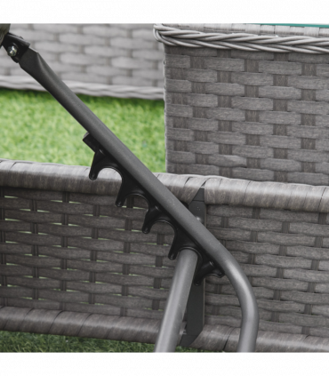 3 Piece Rattan Lounge Set, Side Table, 5-Position Adjustable Recline Chair, Grey