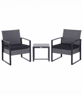 3 Pieces Rattan Dining Set Patio Bistro Table Chair Conversation Set w/ Cushion