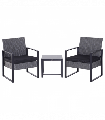3 Pieces Rattan Dining Set Patio Bistro Table Chair Conversation Set w/ Cushion