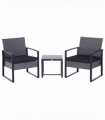 3 Pieces Rattan Dining Set Patio Bistro Table Chair Conversation Set w/ Cushion