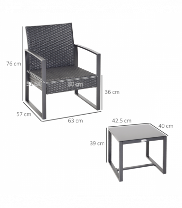 3 Pieces Rattan Dining Set Patio Bistro Table Chair Conversation Set w/ Cushion