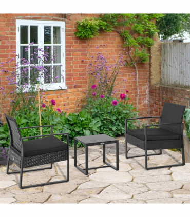 3 Pc Patio Rattan Coffee Set-Black