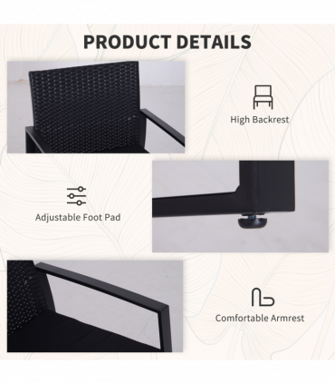 3 Pc Patio Rattan Coffee Set-Black