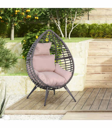PE Rattan Outdoor Egg Chair w/ Cushion Grey